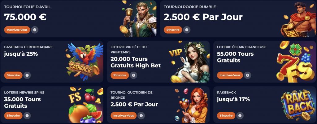 Bonus et promotions sur Nine Casino